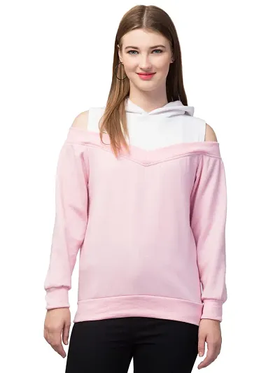 PDKFASHIONS Hoodie for Women Cold Shoulder Solid Hooded Sweatshirt (S, Light Pink)