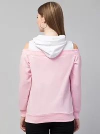 PDKFASHIONS Hoodie for Women Cold Shoulder Solid Hooded Sweatshirt (S, Light Pink)-thumb1