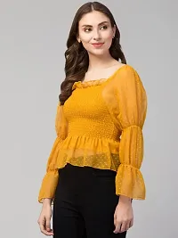 PDK Fashions Ruched Cold Shoulder Net Sleeve Tops for Women | Yellow, M-thumb5