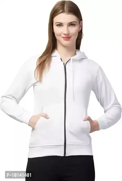 PDKFASHIONS Hooded Zipper Sweatshirt for Women Regular fit Winter Wear Hooded Jacket Zipper Hoodie (M, White)