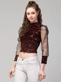 PDK Fashions Women's Sequin Crop Top (Red, XL)-thumb3