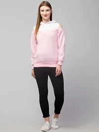 PDKFASHIONS Hoodie for Women Cold Shoulder Solid Hooded Sweatshirt (S, Light Pink)-thumb3