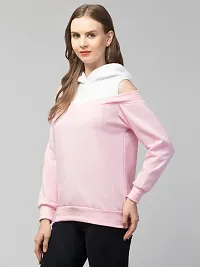 PDK Fashions Women's Cold Shoulder Sweatshirt Drawstring Long Sleeve Hoodie (L, Light Pink)-thumb4