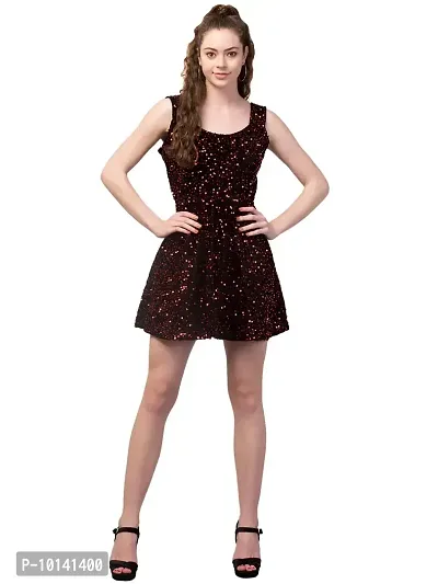 PDK Fashions Stylish Sleeveless Sequins Sparkling Dress for Women (Red, L)-thumb0