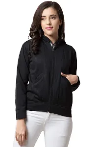 PrachikFashions Women's and Girls Cotton Side Pocket Front Zip Women Sweatshirt Hoodies (M, Black)-thumb4