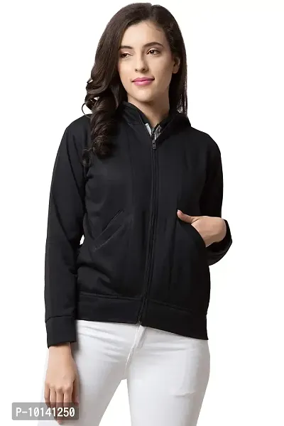 PrachikFashions Women's and Girls Cotton Side Pocket Front Zip Women Sweatshirt Hoodies (M, Black)-thumb5