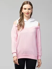 PDK Fashions Women's Cold Shoulder Sweatshirt Drawstring Long Sleeve Hoodie (L, Light Pink)-thumb2