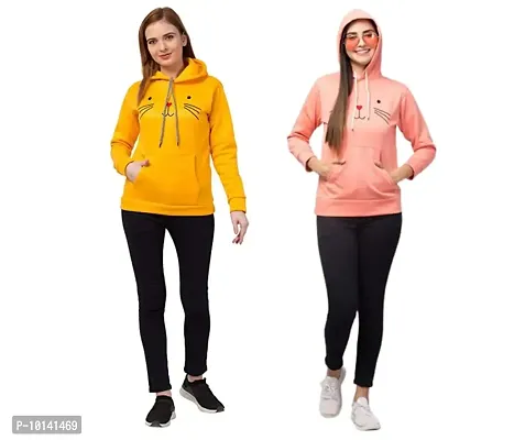 PDK Fashions Cat Hoodie for Women Combo | Yellow & Peach, XL