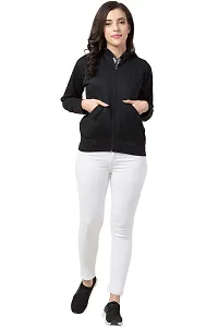 PrachikFashions Women's and Girls Cotton Side Pocket Front Zip Women Sweatshirt Hoodies (M, Black)-thumb3