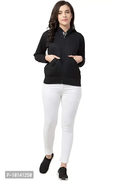 PrachikFashions Women's and Girls Cotton Side Pocket Front Zip Women Sweatshirt Hoodies (M, Black)-thumb4