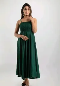 Stylish Green Cotton Blend Solid Dress For Women-thumb1