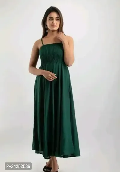 Stylish Green Cotton Blend Solid Dress For Women-thumb2