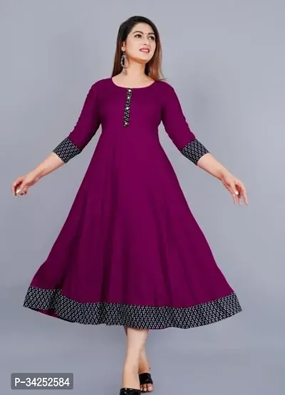 Stylish Purple Cotton Blend Solid Dress For Women