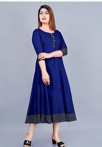 Stylish Blue Cotton Blend Solid Dress For Women-thumb1