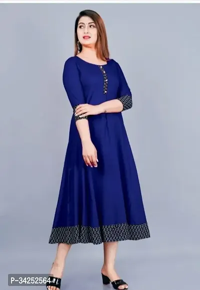 Stylish Blue Cotton Blend Solid Dress For Women-thumb2