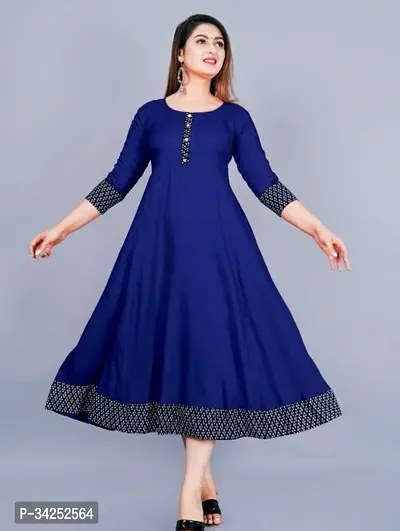 Stylish Blue Cotton Blend Solid Dress For Women