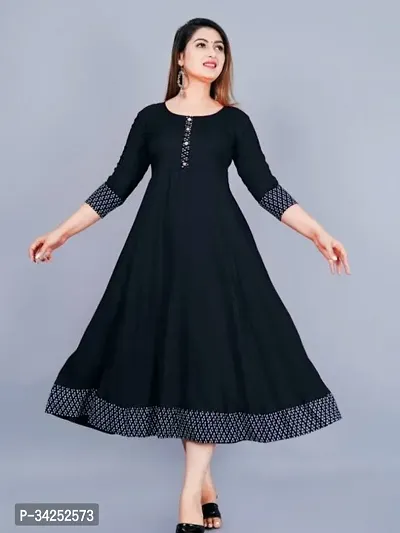 Stylish Black Cotton Blend Solid Dress For Women-thumb0