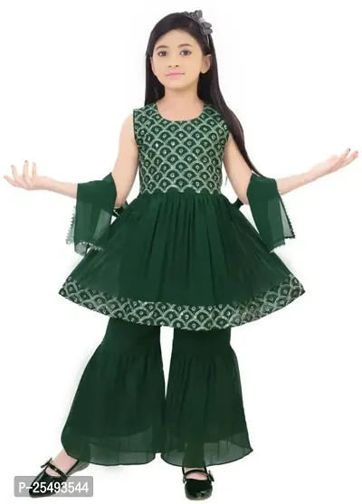 Alluring Green Cotton Blend Stitched Salwar Suit Sets For Girls