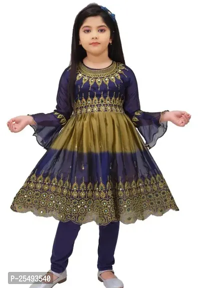 Alluring Blue Cotton Blend Stitched Salwar Suit Sets For Girls