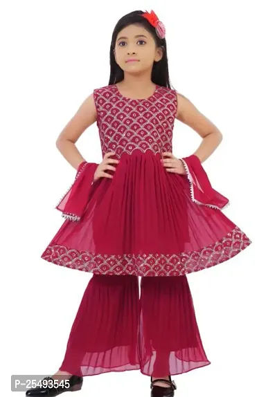 Alluring Red Cotton Blend Stitched Salwar Suit Sets For Girls