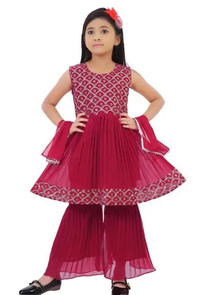 Girls Cotton Blend Stitched Salwar Suit Sets 