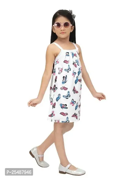 Trendy White Cotton Printed Frocks For Girls-thumb0