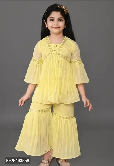 Alluring Yellow Cotton Blend Stitched Salwar Suit Sets For Girls-thumb0