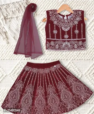 Alluring Maroon Cotton Blend Lehenga Cholis For Girls-thumb0