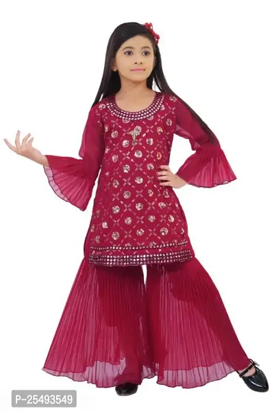 Alluring Red Georgette Stitched Salwar Suit Sets For Girls-thumb0