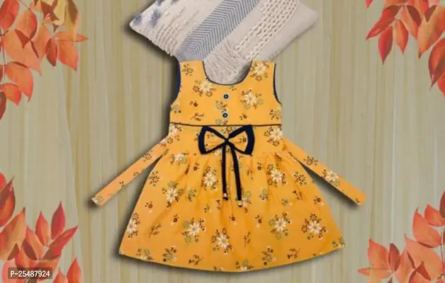 Trendy Yellow Cotton Printed Frocks For Girls-thumb0