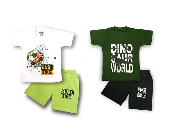Fritters Boys And Girls Cotton Round neck Summer wear T-Shirt and Shorts Combo set Pack Of 2