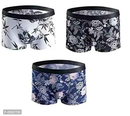 Mens Ultra Soft Brief Underwear Boxer Shorts Low Rise Underpants Trunks Elastic Waistband Multi Printed Multicolor (Pack Of 3)-thumb0