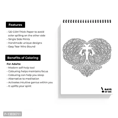 Rays Of Ink Creative Peacock Zentangle Coloring Book for Adults | Ideal for Stress Relieving, Relaxing  Meditation | 120 GSM Thick Paper (Peacock - 1)-thumb4