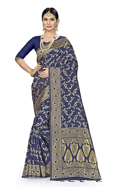 Women'S Jacquard Banarasi Silk Woven Zari Weaving Work Saree With Matching Blouse Piece By Shadow And Saining (SNS-Glorious 4)