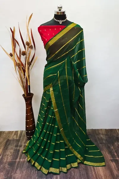 Trendy Georgette Zari Work Saree with Blouse piece