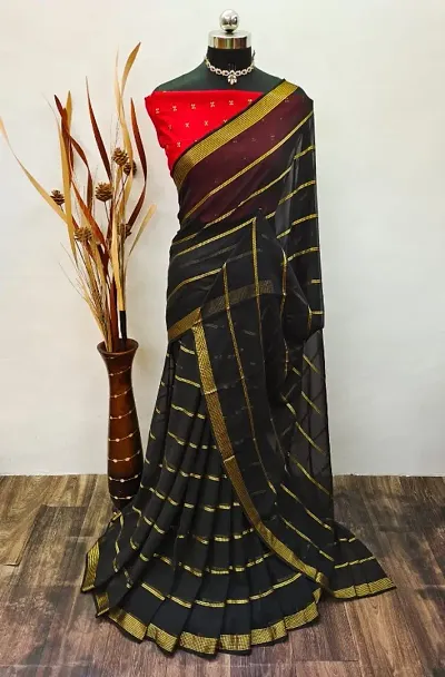 Trendy Georgette Zari Work Saree with Blouse piece