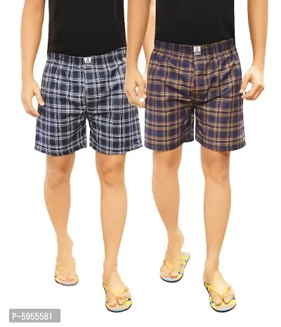 Stylish Cotton Multicolored Checked Boxer For Men ( Pack Of 2 )