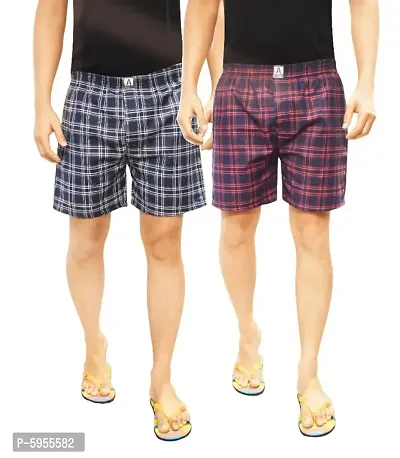 Stylish Cotton Multicolored Checked Boxer For Men ( Pack Of 2 )