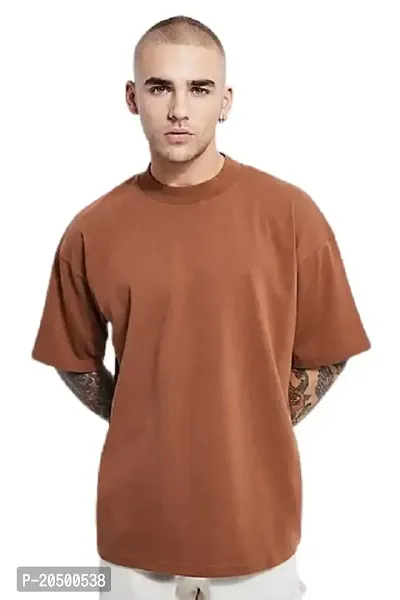 Emavic Men's Cotton Blend Half Sleeve Oversized Round Neck Drop Shoulder Loose Fit Solid T-Shirt-thumb0