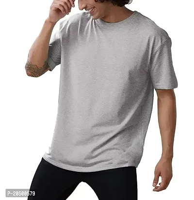 Emavic Men's Cotton Solid Half Sleeves Oversized Round Neck Drop Shoulder Relaxed/Loose Fit T-Shirt Combo Pack of 2-thumb2