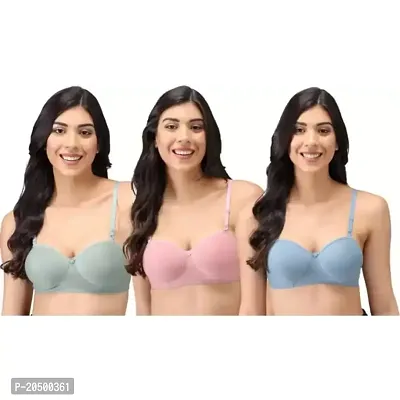 Emavic Women's Cotton Blend Lightly Padded Half Cup Wirefree T-Shirt Bra Combo Pack of 3-thumb0