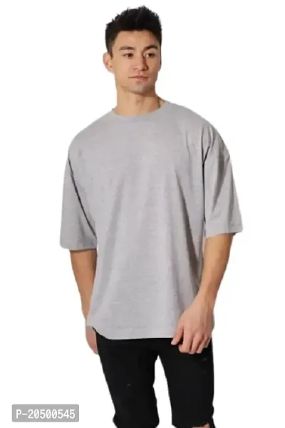 Emavic Men's Cotton Blend Half Sleeve Oversized Round Neck Drop Shoulder Loose Fit Solid T-Shirt