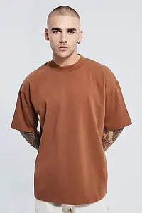 Emavic Men's Cotton Blend Half Sleeve Oversized Round Neck Drop Shoulder Loose Fit Solid T-Shirt-thumb1