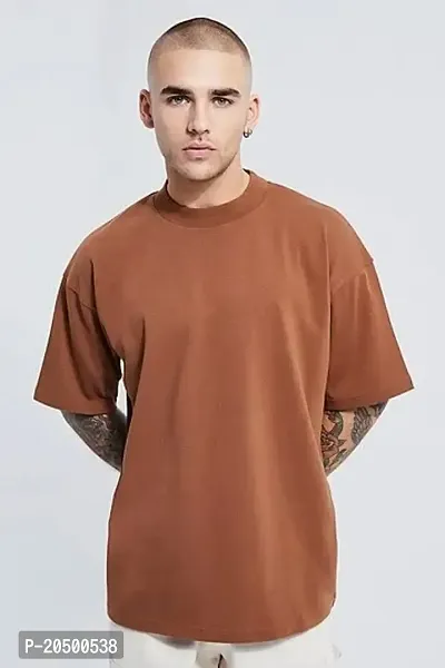 Emavic Men's Cotton Blend Half Sleeve Oversized Round Neck Drop Shoulder Loose Fit Solid T-Shirt-thumb2