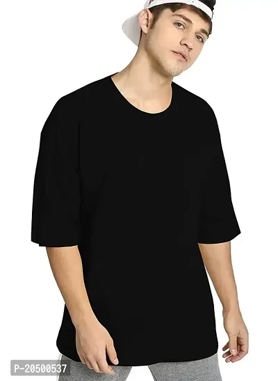 Emavic Men's Cotton Blend Half Sleeve Oversized Round Neck Drop Shoulder Loose Fit Solid T-Shirt