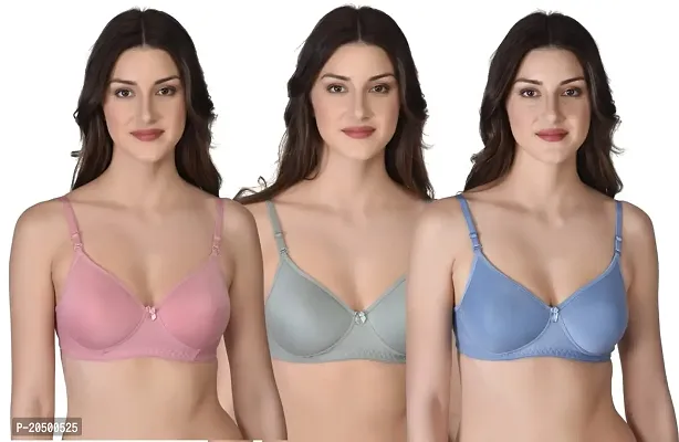 Emavic Women's Cotton Lightly Padded Full Cup Non-Wired T-Shirt Bra Combo Pack of 3-thumb0