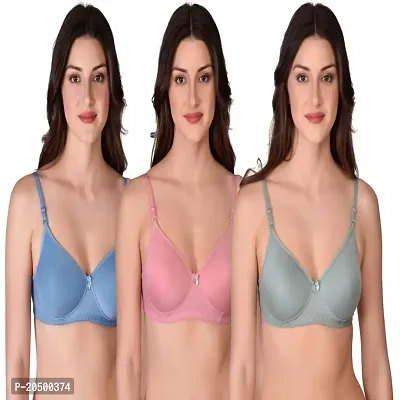 Emavic Women's Cotton Lightly Padded Full Cup Non-Wired T-Shirt Bra Combo Pack of 3-thumb0