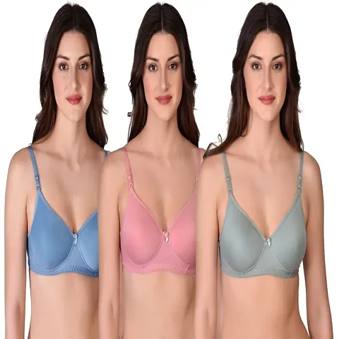 Emavic Women's Lightly Padded Full Cup Non-Wired T-Shirt Bra Combo Pack of 3