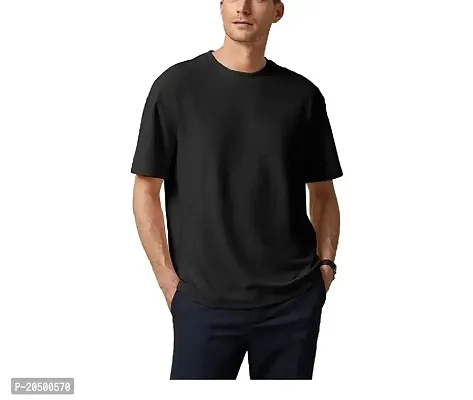 Emavic Men's Cotton Solid Half Sleeves Oversized Round Neck Drop Shoulder Relaxed/Loose Fit T-Shirt Combo Pack of 2-thumb2