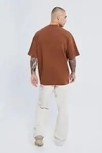 Emavic Men's Cotton Blend Half Sleeve Oversized Round Neck Drop Shoulder Loose Fit Solid T-Shirt-thumb3